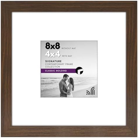 Americanflat 8x8 Picture Frame - Matted to 4x4 - Engineered Wood - Walnut by Americanflat