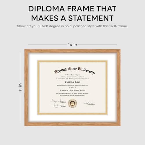 Homeforia 11x14 Natural Oak Diploma Frame, High-End Wood, 8.5x11 Mat, Glass - Image 2