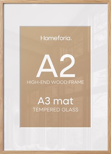 Homeforia A2 Natural Oak Picture Frame, High-End Wood, A3 Mat, Glass by Homeforia