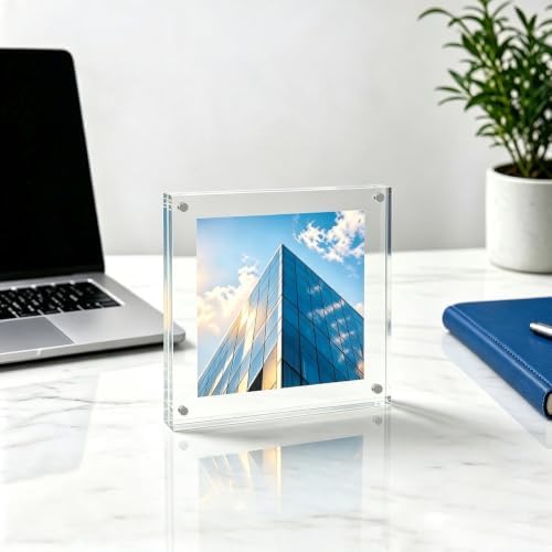 Meetu Acrylic 5x5 Picture Frame 2 Pack Clear Two Sided Desk Photo Frame Magnetic Frame Inner Size 4x4 with Gift Pack for Display Family Pictures Baby Photos Friends Pictures Pet Dog Picture - Image 4