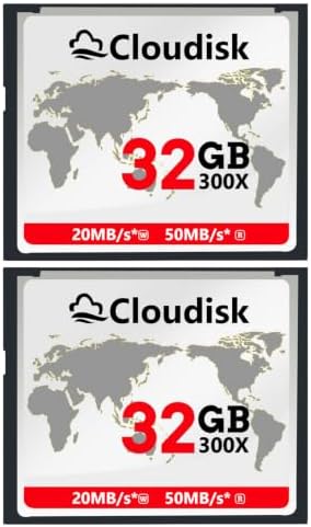 Pack of 2 Compact Flash Card 32GB 300X CF 2.0 Card Performance for DSLR Camera, Vintage Digital Camera and Industry Equipment (32 GB) by Cloudisk