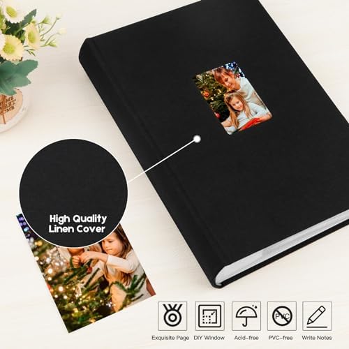 450 Pocket 4x6 Photo Album with Writing Space, Linen Cover, Black - Image 6