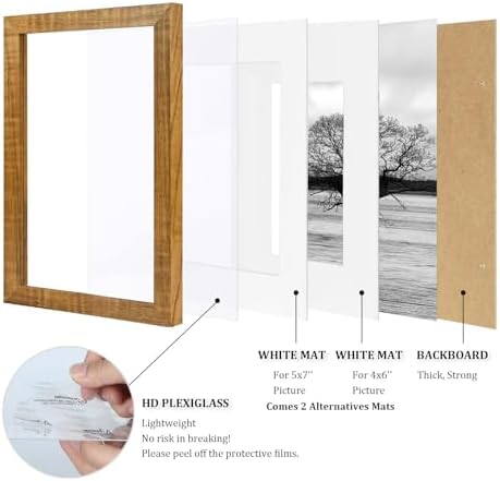 Egofine 8x10 Picture Frames Set of 4, Made of Solid Wood Covered by Plexiglass 4x6 and 5x7 with Mat or 8x10 without Mat, for Table Top Display and Wall Mounting Photo Frame, Teak Wood - Image 5