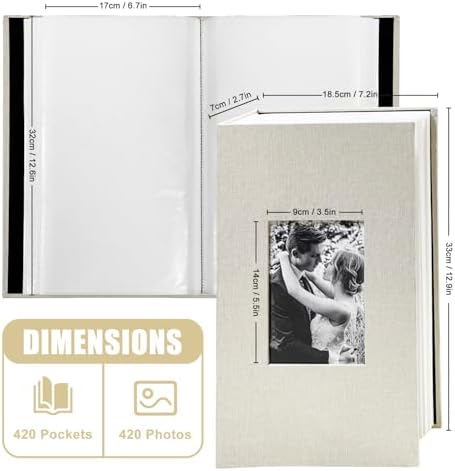 Photo Album 4x6 with 420 Pockets, Slip-in Picture Albums, Linen Cover Memory Book with Front Window, Vertical pages Photo Book for Wedding, Family, Anniversary, Baby, Vacation(Light Beige) - Image 6