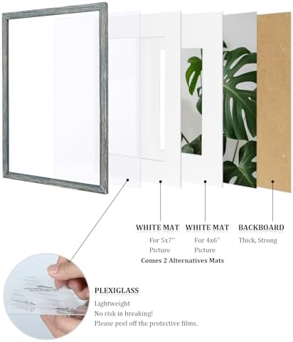 Egofine 8x10 Picture Frames Set of 4, Made of Solid Wood Covered by Plexiglass 4x6 and 5x7 with Mat or 8x10 without Mat, for Table Top Display and Wall Mounting Photo Frame Rustic Blue - Image 4