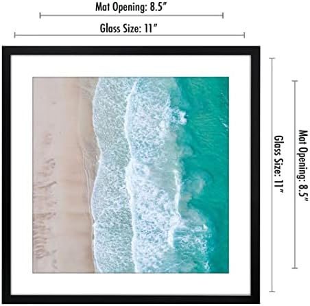 Americanflat 11x11 Picture Frame with Shatter-Resistant Glass - Use as 8x8 Frame with Mat or Display 11x11 Photo Without Mat - Streamline Collection - Thin Border Square Frames for Wall - Black - Image 2