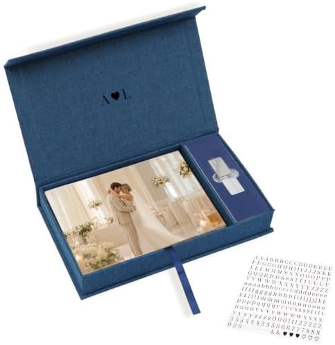 Photo Storage Box, Linen with USB Compartment - Navy, 5x7 Inch by Hiwhy