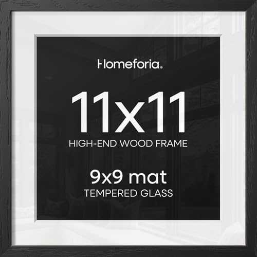 Homeforia 11x11 Black Oak Picture Frame, High-End Wood, 9x9 Mat, Glass by Homeforia