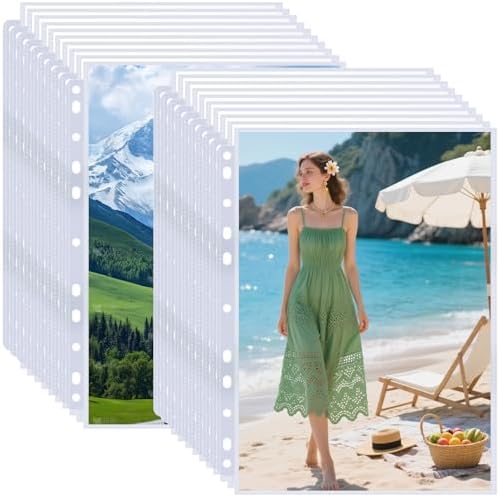 100 Pack 8x10 Photo Sleeves for 3 Ring Binder - Holds 200 Photos, Archival Safe, Acid-Free, Clear Plastic Page Protectors for Photo Albums, Postcards, Pictures by superaimi