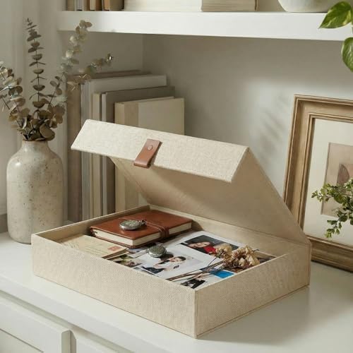 ZICOTO Decorative Photo Storage Box with Lid - Beautiful Linen Organizer by ZICOTO