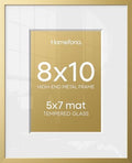 Homeforia 8x10 Gold Picture Frame, High-End Metal, 5x7 Mat, Glass by Homeforia