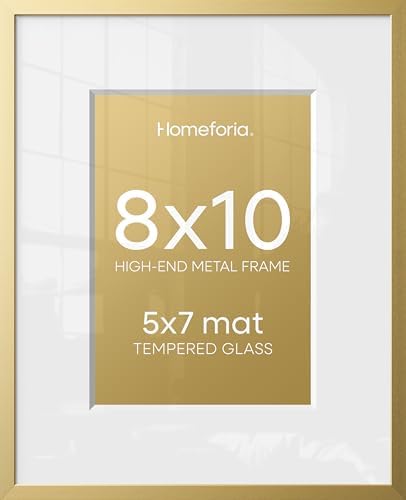 Homeforia 8x10 Gold Picture Frame, High-End Metal, 5x7 Mat, Glass by Homeforia