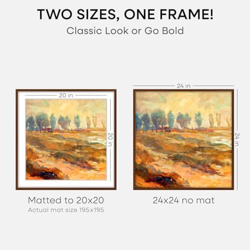 Homeforia 24x24 Brown Oak Picture Frame, High-End Wood, 20x20 Mat, Glass - Image 2