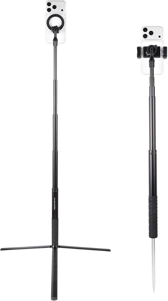 Ground Golf Monopod and Tripod Phone Holder Stand with Spike Stake, 46" Extendable Selfie Stick & Universal 1/4" Screw - Record Stable Hands-Free Golf Swing Videos for magsafe and All Smartphones by Unknown