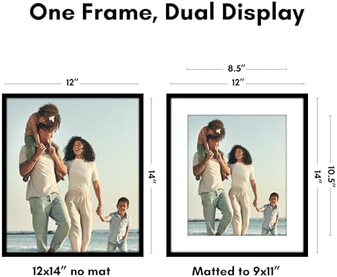 Americanflat 12x14 Picture Frame - Matted to 9x11 - Slim Molding - Black - Image 2