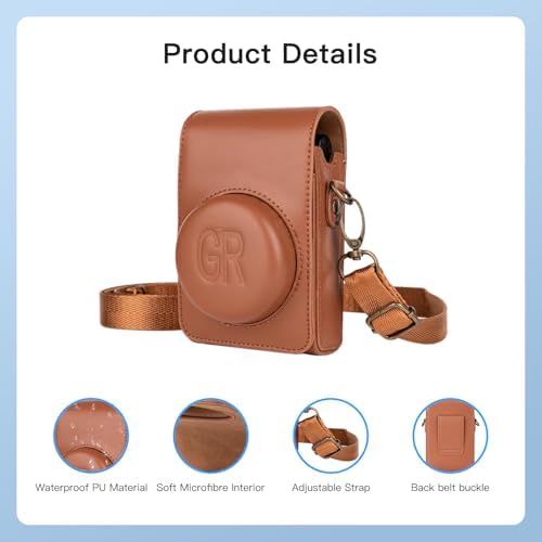Case for Ricoh GR IV Camera,PU Leather Carrying Bag with Adjustable Shoulder Strap,Retro Style Protective Bag for Ricoh GR IV - Brown - Image 5