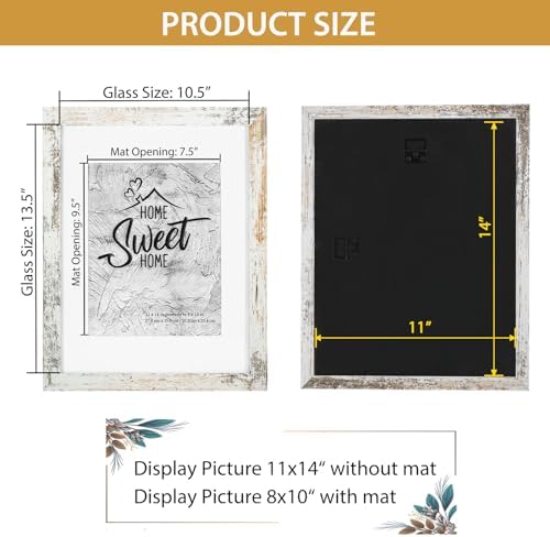Califortree Rustic White 11x14 Picture Frame - Display Photos 8x10 with Mat or 11x14 Without Mat - HD Glass Inside, Display for Wall - Image 5