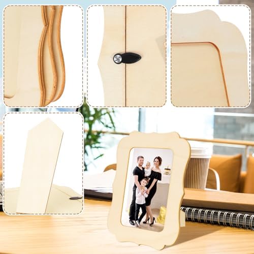 VOKOY 30 Pack Wooden Picture Frames for Crafts, 4" x 6" Photos DIY Wood Frames for Crafting,Unfinished Standing Photo Frames DIY Crafts Wood Decorate for Birthday Party Gifts, Vintage Shape - Image 3