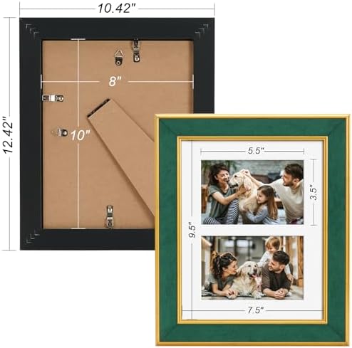 Suede 8x10 Picture Frame Display 2 Opening 4x6 Double Picture Frames Collage Wall Decor with Mat,Multi Photo Frame for Plexiglass,Wall or Tabletop Decor,1Pack,Green - Image 4
