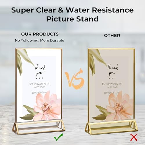 8 Pack Acrylic Sign Holder 4x6 Gold Frames, Wedding Table Number Holders Double Sided Vertical Clear Display Stand, Picture Holders for Tables, Menus, Flyers, Party and Office Decor - Image 6