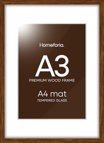 Homeforia A3 Brown Oak Picture Frame, High-End Wood, A4 Mat, Glass by Homeforia