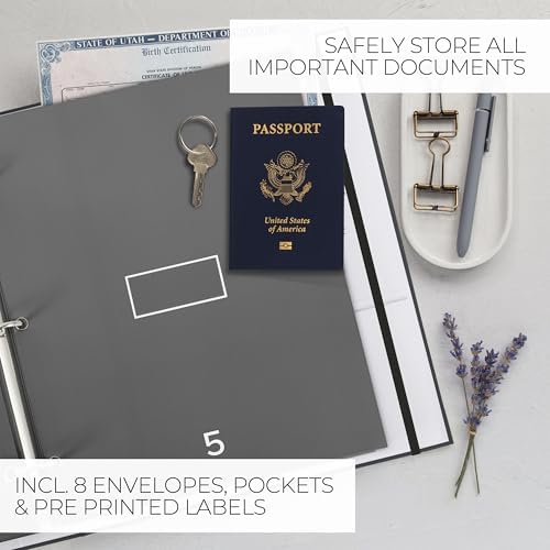Important Document Organizer Set with Folders - Complete Linen Ring Binder - Image 3