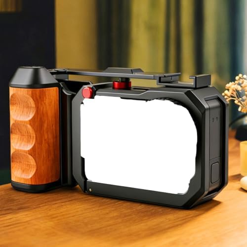 Alomejor Camera Cage with Wood Side Handle, for Action 6, Aluminum Alloy, Seesaw Shutter Extender Bar, Cold Shoe Mount, Modular Design, for Photography - Image 7