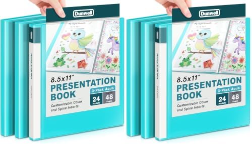 Dunwell Presentation Binder 24-Pocket, Displays 48 Pages, 8.5x11 Portfolio Binder with Plastic Sleeves, Storage and Organizer for Documents, Certificates, Projects, Photos (6 Pack, Aqua) by Dunwell