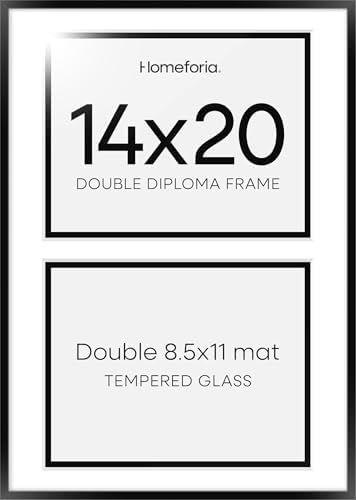 Homeforia 14x20 Black Diploma Frame, High-End Metal, 8.5x11 Mat, Glass by Homeforia