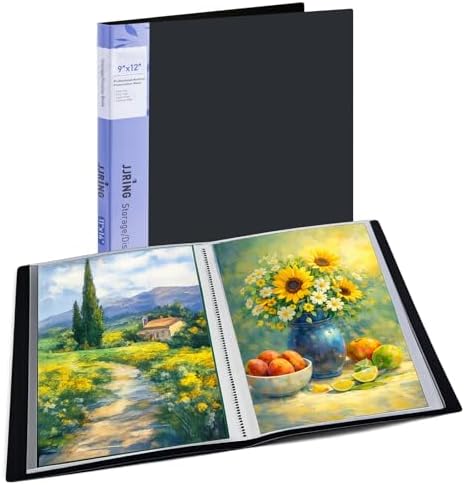 9x12 Black Art Portfolio Folder Displaying 48 Pages with Plastic Sleeves by JJRING
