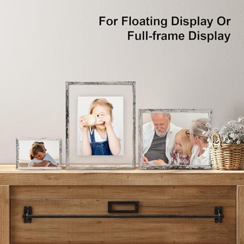 Egofine Distressed White 4x6 Floating Frames Set of 2, Double Plexiglass Picture Frame, Made of Solid Wood Display Any Size Photo up to 4x6, Wall Mount or Tabletop Standing - Image 5