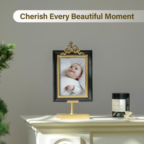 Black & Gold Picture Frame – 4x6 Picture Frame with Detachable Stand, Golden Picture Frames for Wedding, Anniversary, Tabletop Display Gift - Image 2