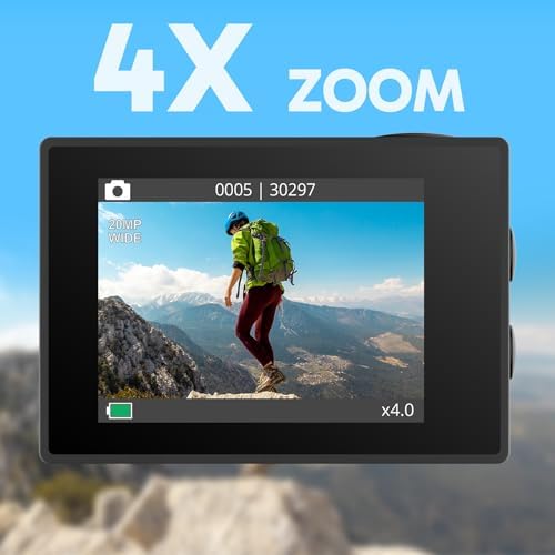 AKASO EK7000 4K30FPS 20MP WiFi Action Camera with 64GB MicroSD Memory Card Bundle EIS Ultra HD 131FT Waterproof Underwater Camera Remote Control 4X Zoom Support External Microphone Black - Image 6