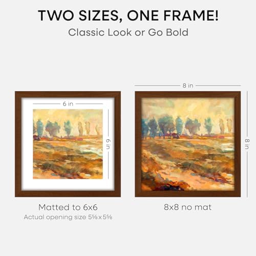 Homeforia 8x8 Brown Oak Picture Frame, High-End Wood, 6x6 Mat, Glass - Image 3