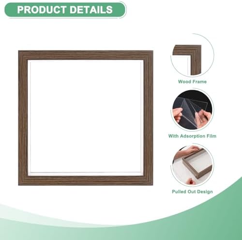 M METERXITY 1-Pack Dried Flower Frame, 6 x 6 Inch Double Acrylic Wooden Dried Flower Photo Floating Frame for Tabletop/DIY/Handicrafts [Coffee] - Image 2