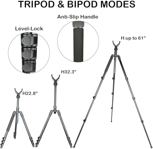 Adjustable Shooting Tripod for Rifles Shooting Stick Level-Lock 3-in-1 Tripod Monopod Bipod, 22.8″-61″ Height, Lightweight Aluminum Alloy with Carrying Bag, Stable Rifle Rest for Hunting & Outdoor - Image 3