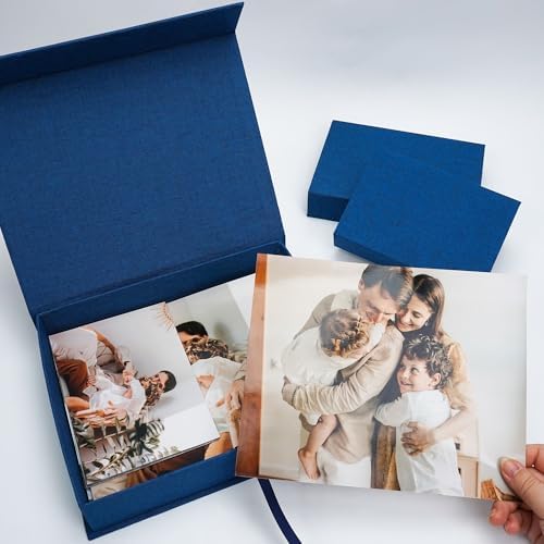 Vienrose Linen Photo Storage Box, 8"x10", Postcard Keeper, Dark Blue - Image 4