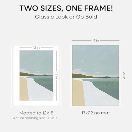 Homeforia 17x22 White Oak Picture Frame, High-End Wood, 12x18 Mat, Glass - Image 2