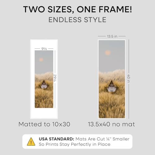 Homeforia 13.5x40 White Picture Frame, High-End Metal, 10x30 Mat, Glass - Image 2