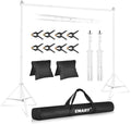 EMART Backdrop Stand 10x7ft(WxH) Photo Studio Adjustable Background Stand Support kit with 2 Crossbars, 8 Clamps, 2 Sandbags and Carry Bag for Parties, Events Decoration, Wedding, Photography -White by EMART