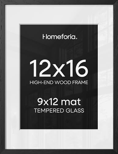 Homeforia 12x16 Black Oak Picture Frame, High-End Wood, 9x12 Mat, Glass by Homeforia