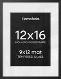 Homeforia 12x16 Black Oak Picture Frame, High-End Wood, 9x12 Mat, Glass by Homeforia