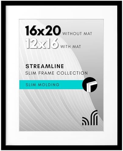 Americanflat 16x20 Poster Frame - Matted to 12x16 - Slim Molding - Black by Americanflat