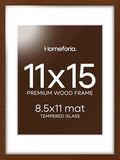 Homeforia 11x15 Brown Oak Picture Frame, High-End Wood, 8.5x11 Mat, Glass by Homeforia