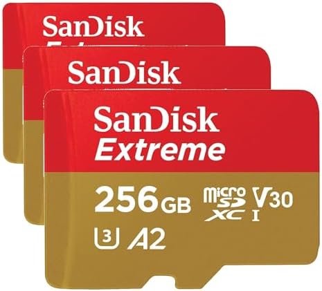 SANDISK 256GB Extreme microSDXC UHS-I Memory Card with Adapter - C10, U3, V30, 4K, 5K, A2, Micro SD Card - SDSQXAV-256G-GN6MA (Pack of 3) by Unknown