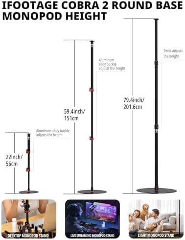 IFOOTAGE Round Base Monopod RB-A200,Small Footprint,Max.payload10KG,Aluminium Alloy Stable Structure, Height 10.6"/27cm~22.05"/56cm,for LED Video Light - Image 6
