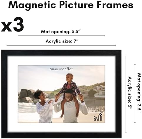 Americanflat 5x7 Magnetic Picture Frames for Refrigirator - Set of 3 - Acrylic Panels with Back Magnet - Use as 4x6 Frame with Mat or 5x7 Photo Without Mat - Magnetic Frames for Locker Decor - Black - Image 2