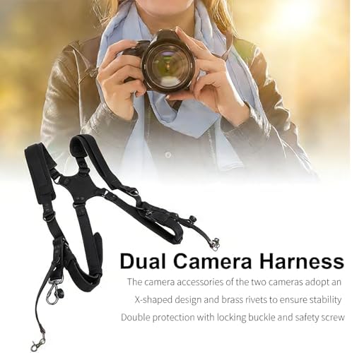Camera Harness,Dual Camera Harness for Photographers,Leather Dual Camera Strap for Two DSLR/SLR Cameras,Adjustable - Image 5