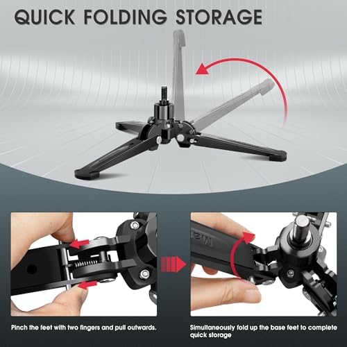 Manbily Mini Tripod Base for Monopods, 3/8" Screw Desktop Stand with Three Feet, Monopod Support, Travel for Ball Head Tripod/Fluid Head DSLR Camera Camcorder, Tilt 20° & Rotate 360° (Black) - Image 4