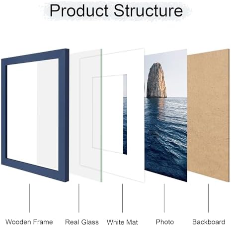 11x14 Picture Frame Set of 2, 11 x 14 Wood Photo Frames with Mat for 8x10, Natural Wooden Frame with Real Glass Cover for Wall and Tabletop Display,Blue - Image 3